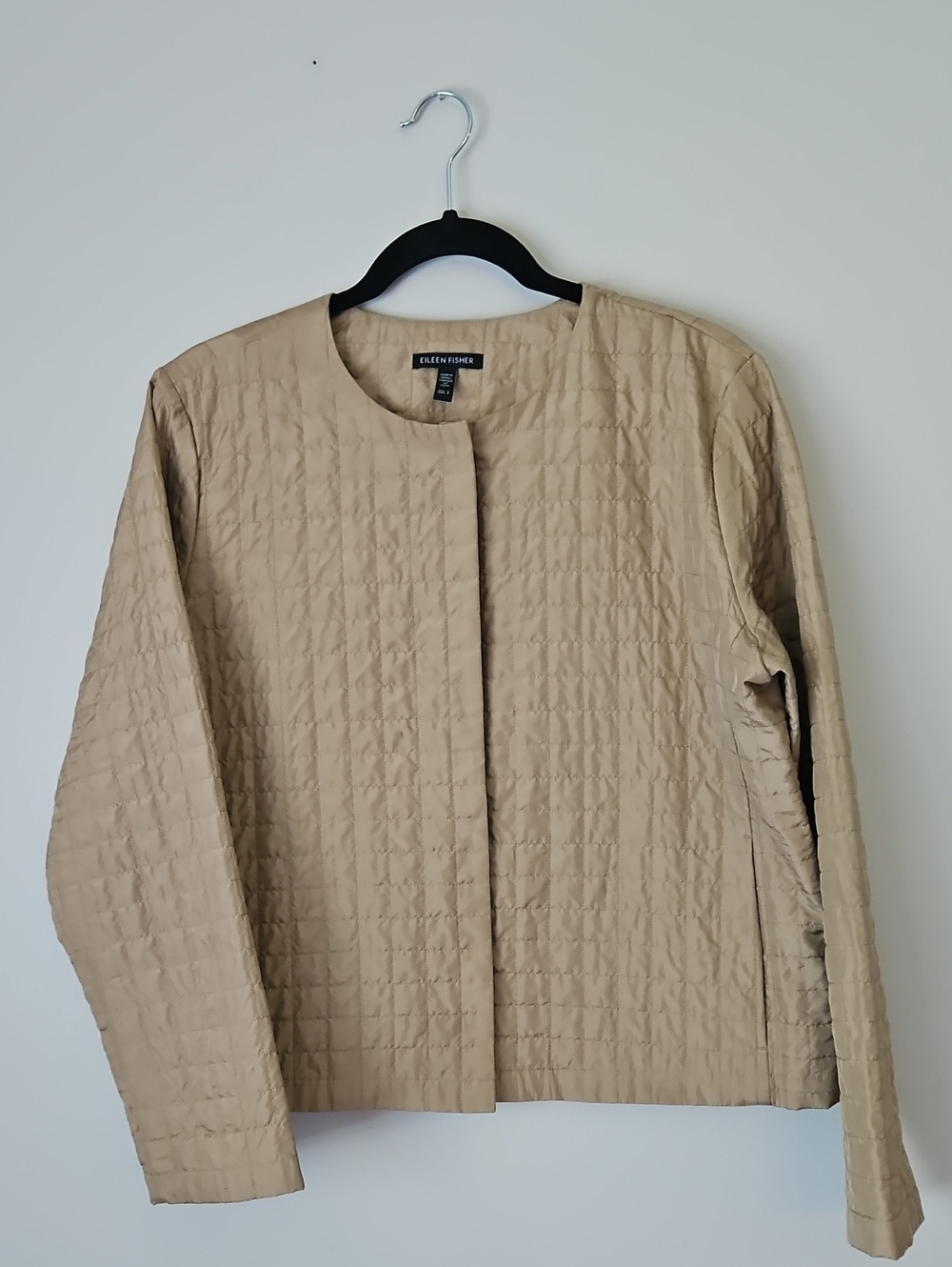 Eileen Fisher Tan Quilted Collarless Jacket
